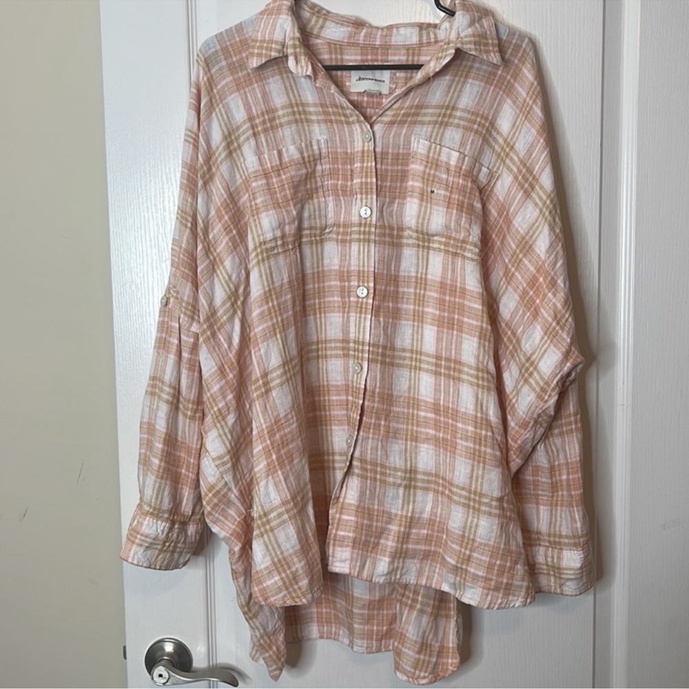 American Eagle Oversized Plaid Button Down Linen Blend Medium - Picture 9 of 14